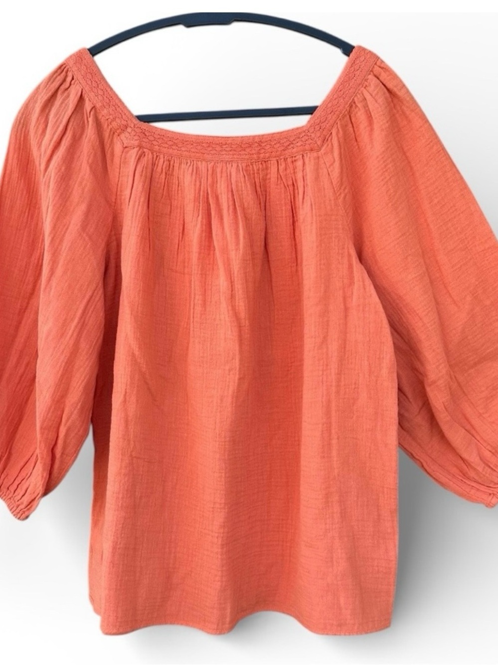 LC Lauren Conrad 100% Cotton Gauze Peasant Blouse Orange Boho NWT S - Picture 2 of 9